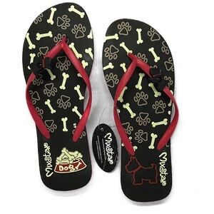 Mixstar Dog Logo w/Scotty Dog Charm‎ Black/Red Flip Flops NWT